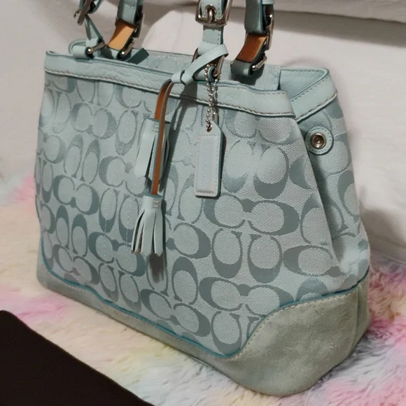 SALE! Auth Coach Denim Y2K Vintage Signature Baby Blue Handbag/Dust Bag - Picture 5 of 15